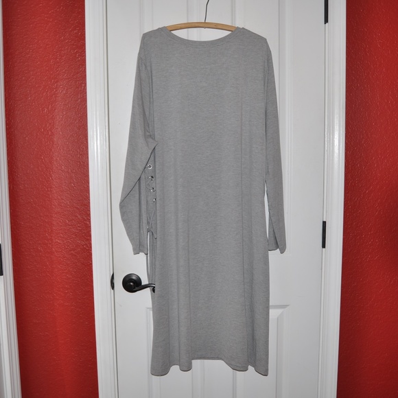 New AVA & VIV Gray Lace-Up Sides T-Shirt Dress F2 - Picture 5 of 8